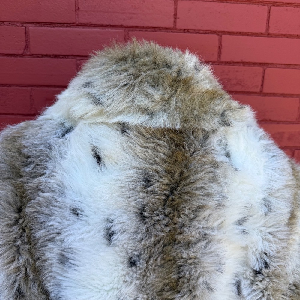 Vintage Faux Fur Long Coat XXL Snow Leopard Print Cream USA Mobwife Hollywood - Picture 4 of 7
